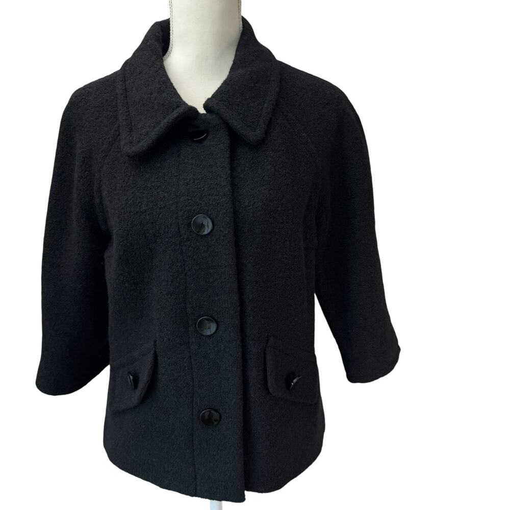 SPENCE Wool Blend Peacoat Crop Jacket Black Collared 3/4 Sleeve Size M